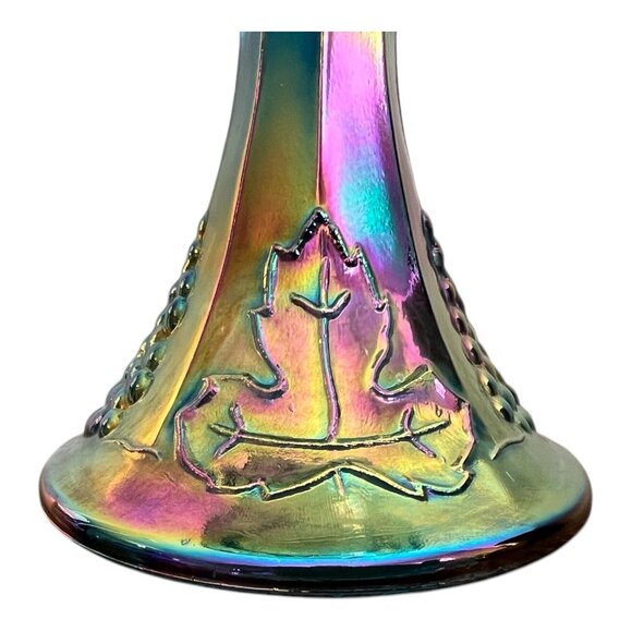 Vtg Indiana Glass Blue Iridescent Carnival Glass Pedestal Compote Candy Dish - Picture 8 of 11